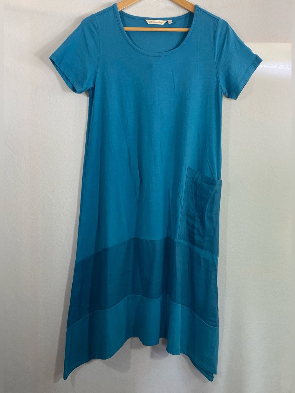 Soft Surroundings Linen Cotton Dress With Big Pocket Dressy Casual Blue Size S